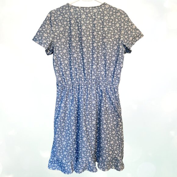 J. Crew Mercantile blue chambray floral print faux wrap dress - Picture 3 of 11